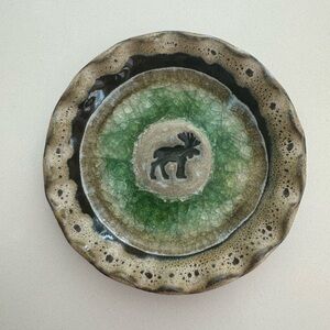 Handcrafted Pottery Plate with Moose Design